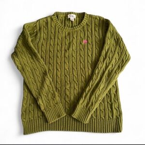Lilly Pulitzer Cable Knit Olive Green Sweater Women’s Small Crewneck EUC